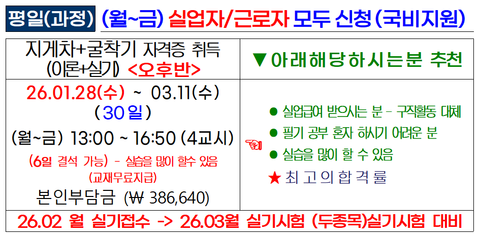 평일 국비지원 교육과정